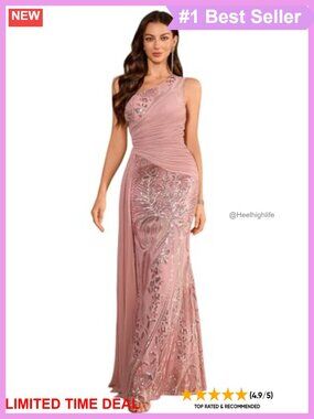 One Shoulder Mermaid Sequin Beaded Prom Bridesmaid Dress